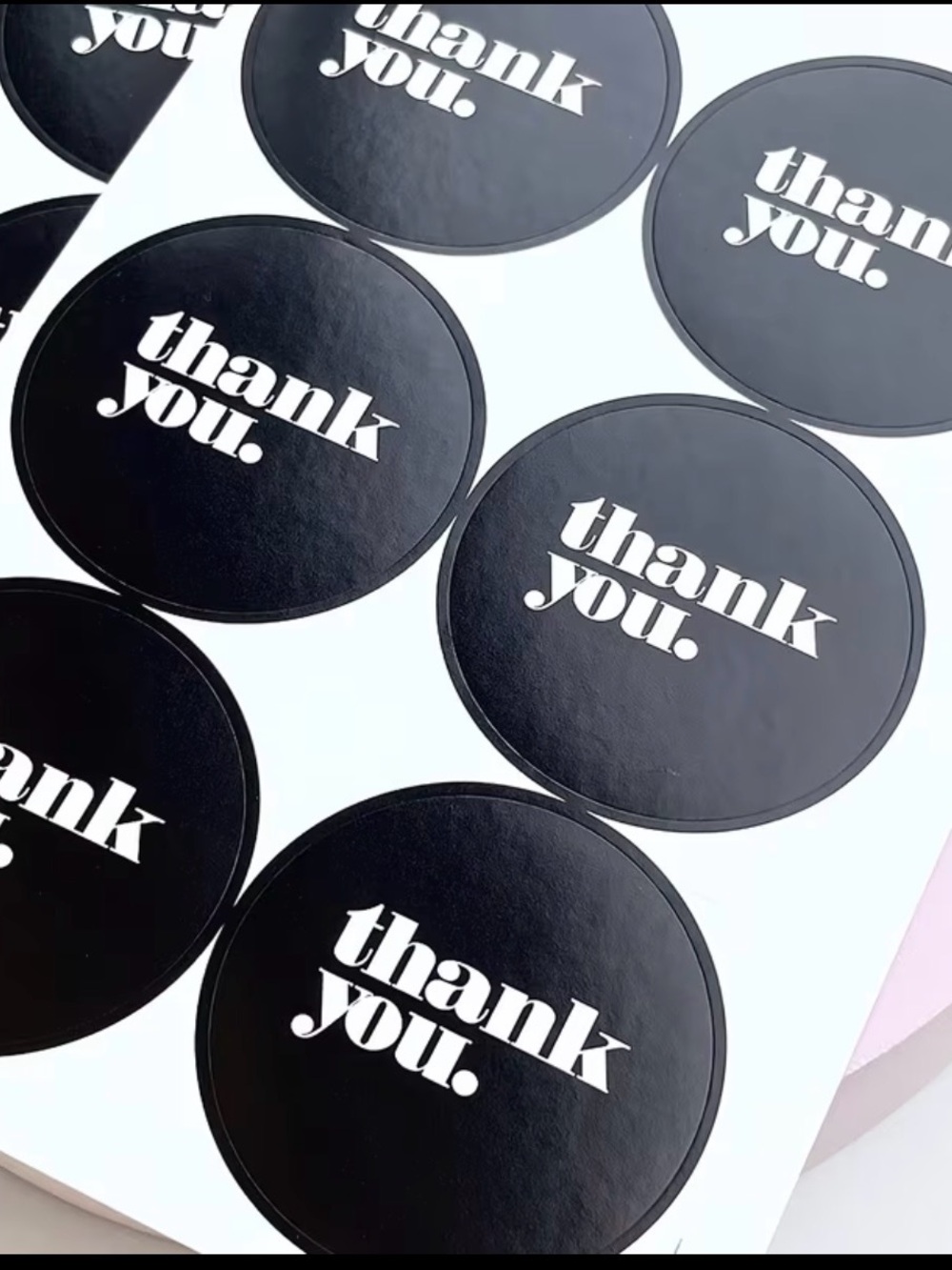 Black "Thank You" Round Sticker - Pack of Stylish Labels